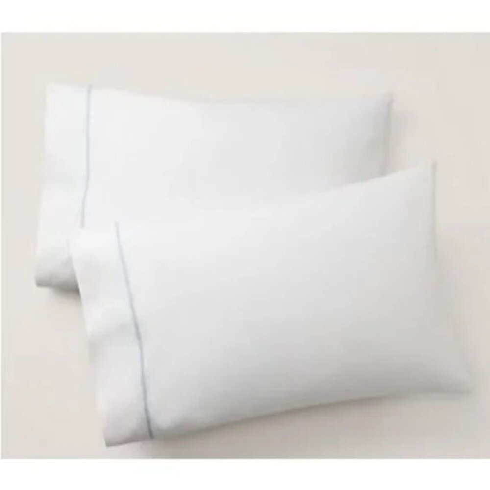 Ralph Lauren Organic Cotton Palmer 2 (two) KING Pillowcases Pale Sky Blue trim
